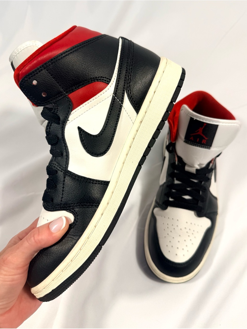 Women’s 8.5 Authentic Nike Air Jordan 1 Mid - Black/Gym Red- Sail “Panda”